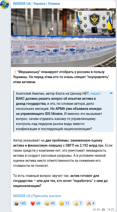 Скріншот Telegram-публікації