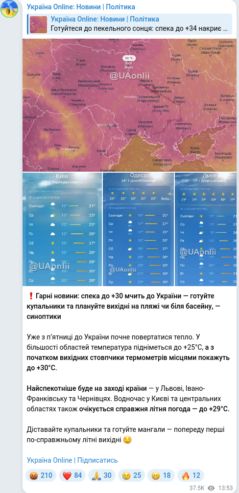 Скріншот Telegram-публікації