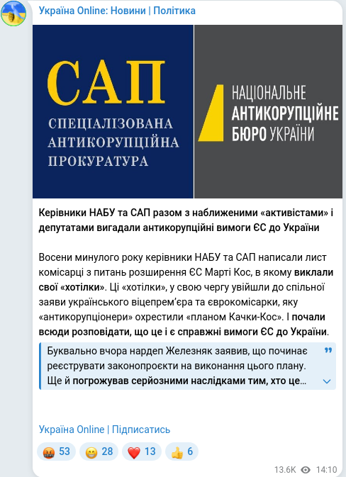 Скріншот Telegram-публікації