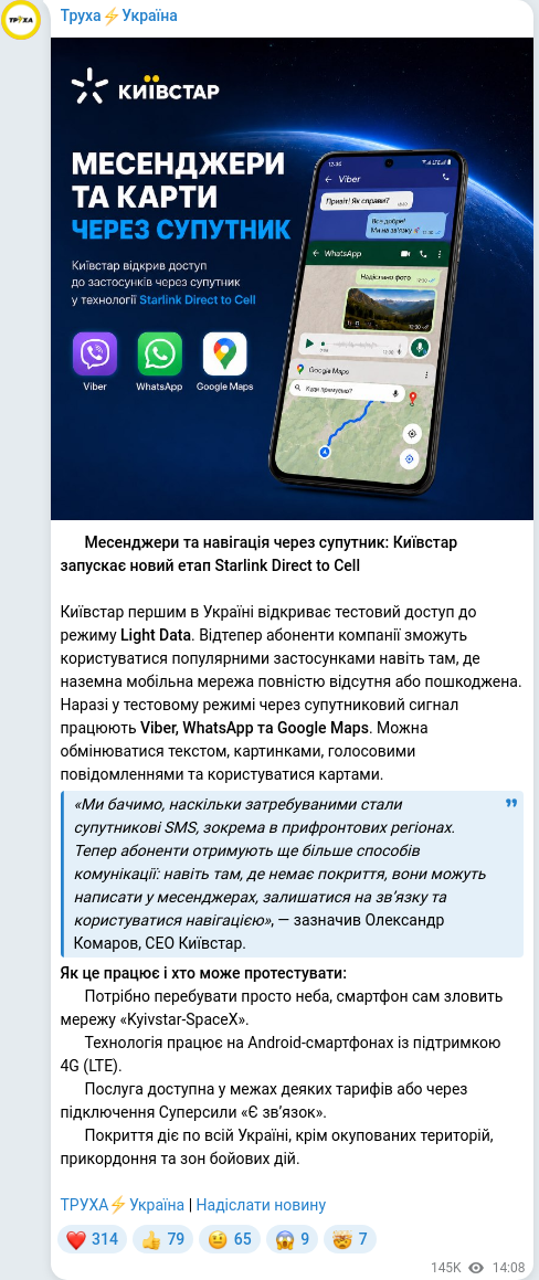 Скріншот Telegram-публікації