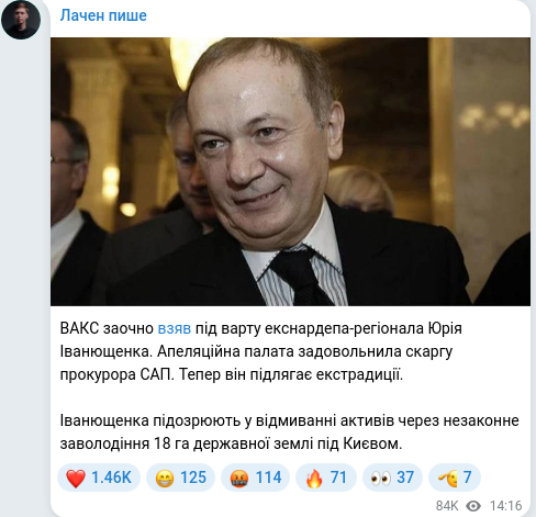 Скріншот Telegram-публікації