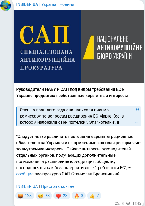 Скріншот Telegram-публікації