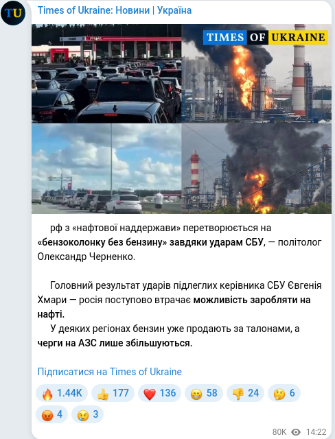Скріншот Telegram-публікації