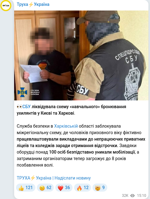 Скріншот Telegram-публікації