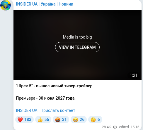 Скріншот Telegram-публікації