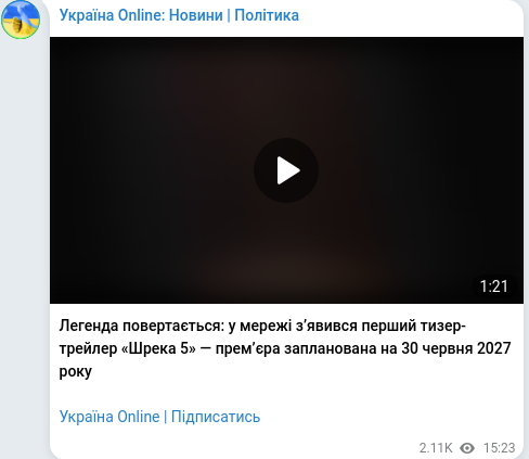 Скріншот Telegram-публікації