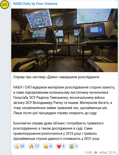 Telegram publication screenshot