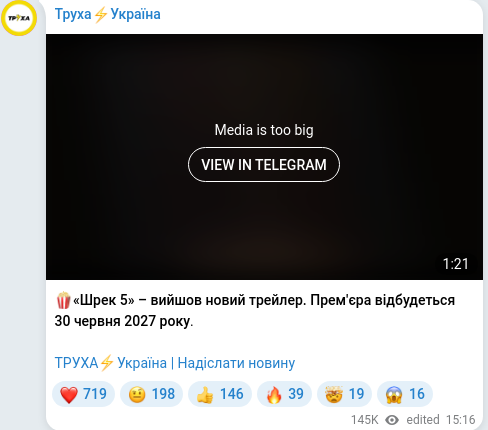 Скріншот Telegram-публікації