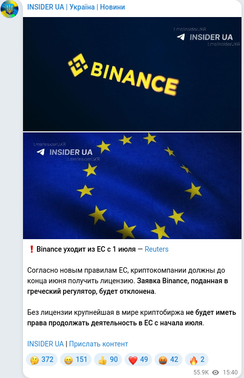Скріншот Telegram-публікації