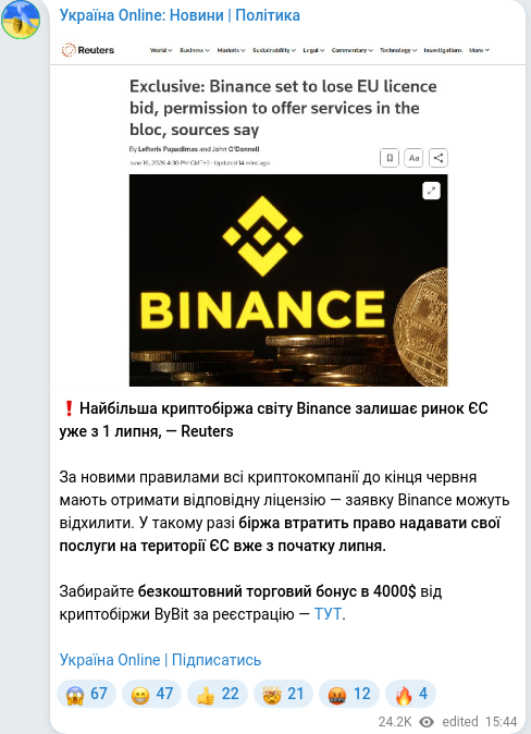 Скріншот Telegram-публікації