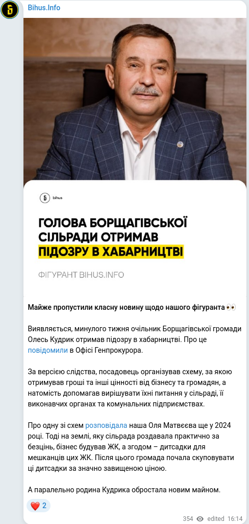 Скріншот Telegram-публікації