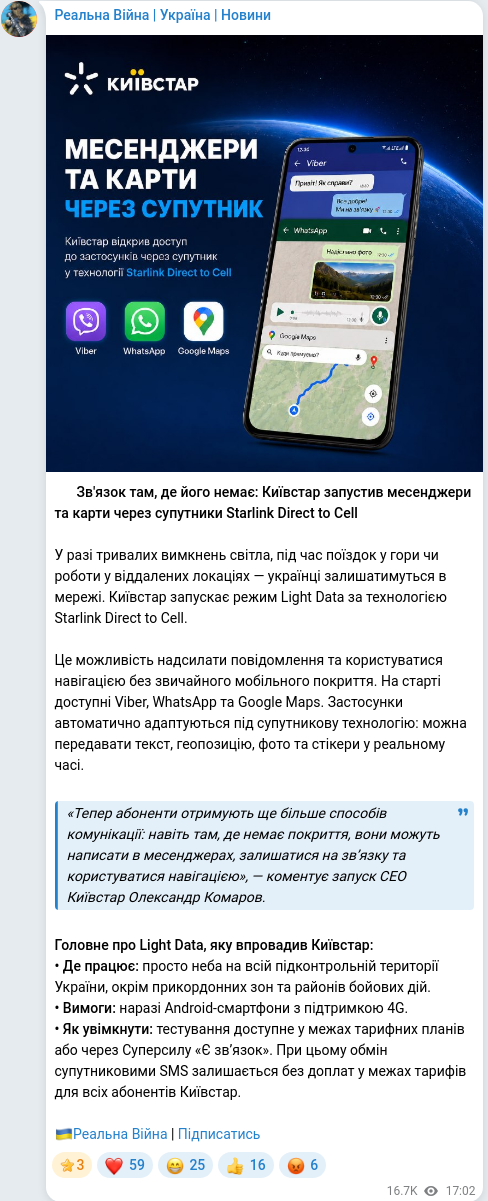 Скріншот Telegram-публікації