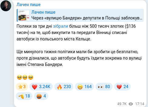 Скріншот Telegram-публікації