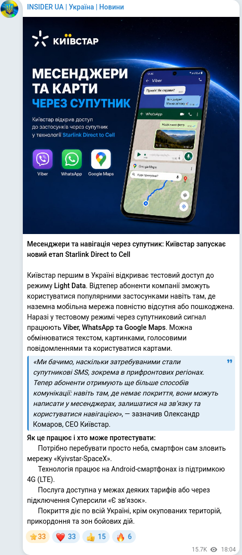 Скріншот Telegram-публікації