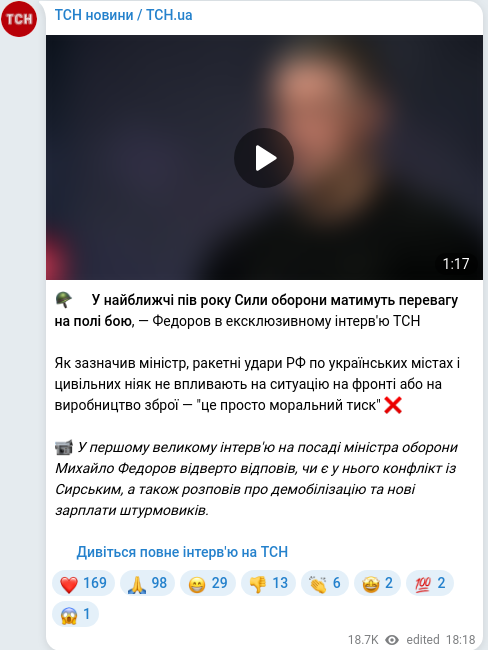 Скріншот Telegram-публікації