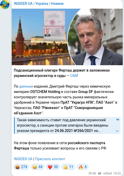 Telegram publication screenshot