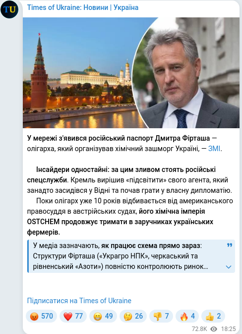Скріншот Telegram-публікації
