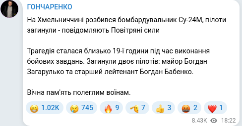 Скріншот Telegram-публікації