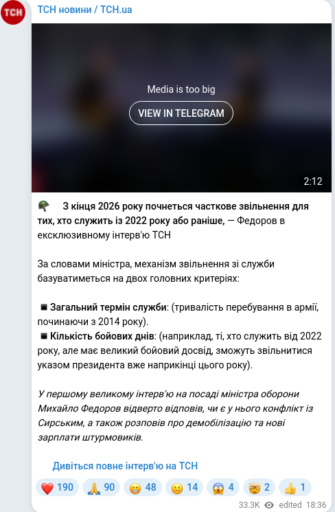 Скріншот Telegram-публікації