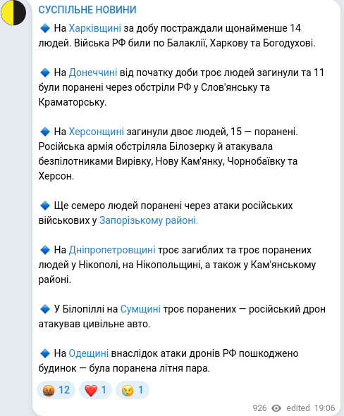 Скріншот Telegram-публікації