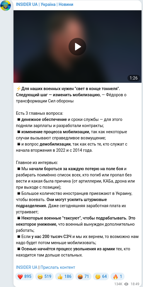 Скріншот Telegram-публікації