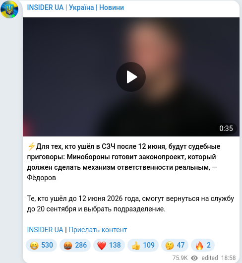 Скріншот Telegram-публікації