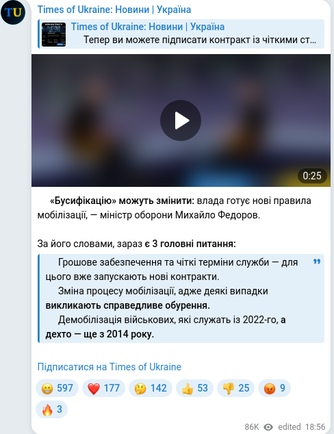 Скріншот Telegram-публікації