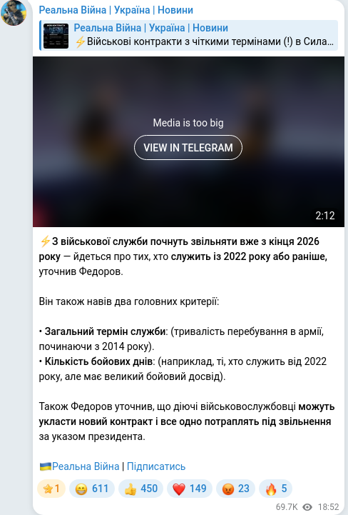 Скріншот Telegram-публікації