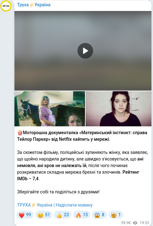 Скріншот Telegram-публікації