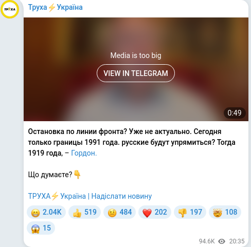 Скріншот Telegram-публікації