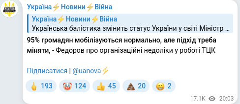 Скріншот Telegram-публікації