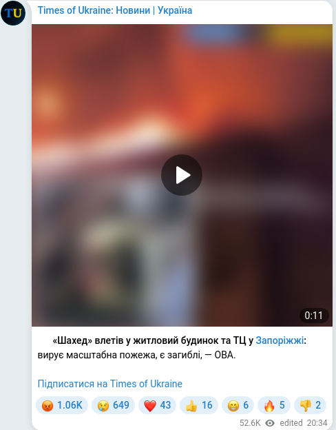 Скріншот Telegram-публікації