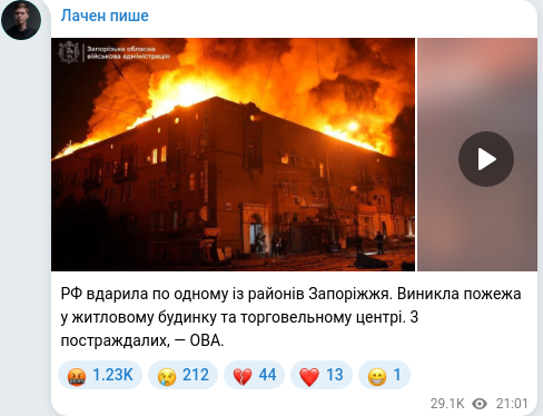 Скріншот Telegram-публікації