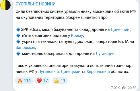 Скріншот Telegram-публікації