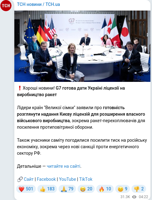 Скріншот Telegram-публікації