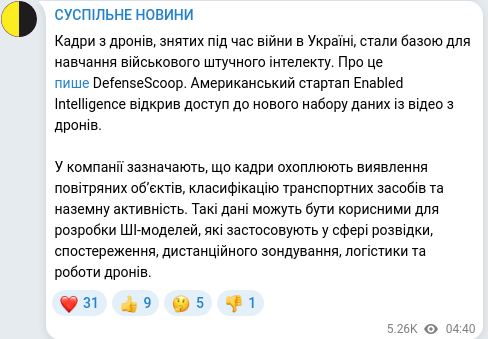Telegram publication screenshot