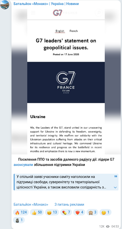Скріншот Telegram-публікації