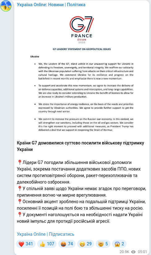 Скріншот Telegram-публікації