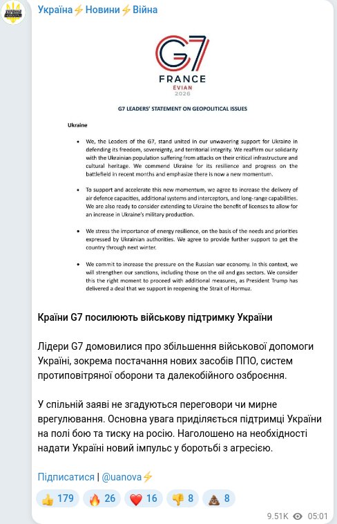Скріншот Telegram-публікації