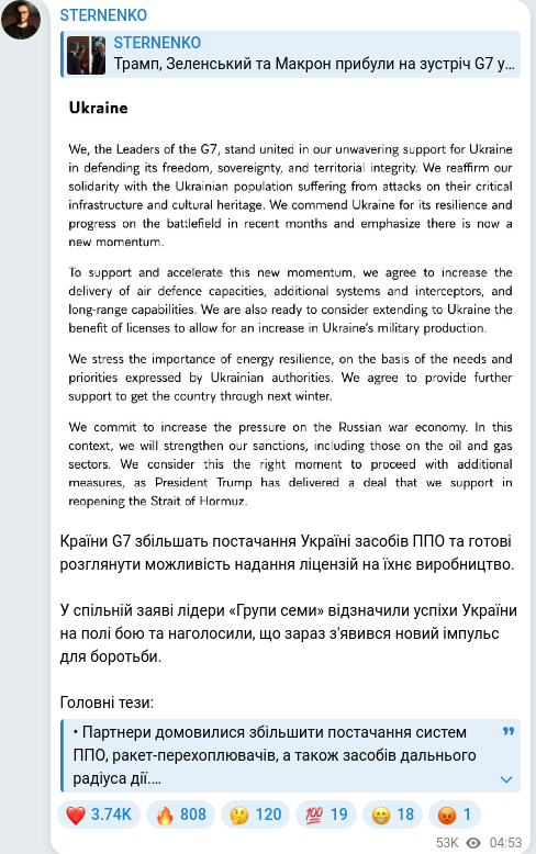 Telegram publication screenshot