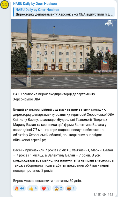 Telegram publication screenshot