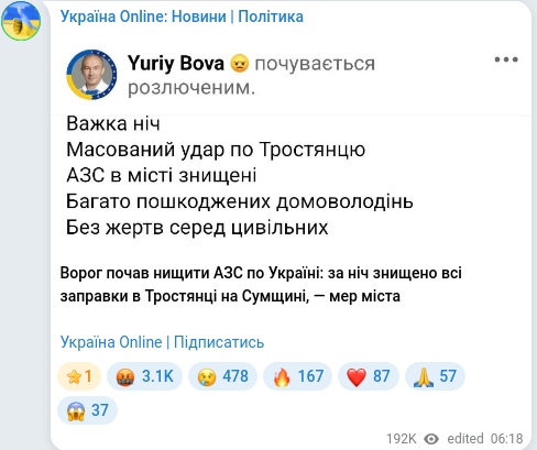 Скріншот Telegram-публікації