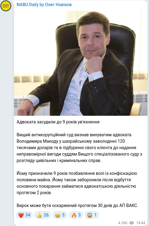 Telegram publication screenshot