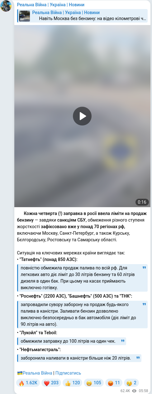 Telegram publication screenshot