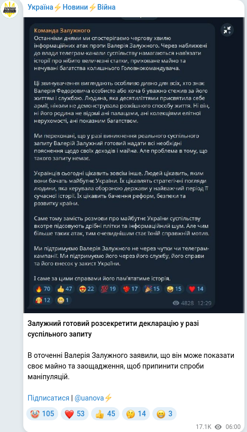 Скріншот Telegram-публікації
