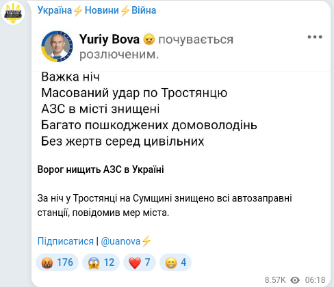 Скріншот Telegram-публікації