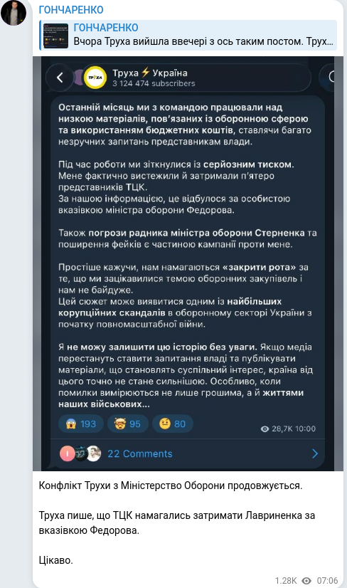 Скріншот Telegram-публікації