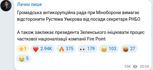Скріншот Telegram-публікації