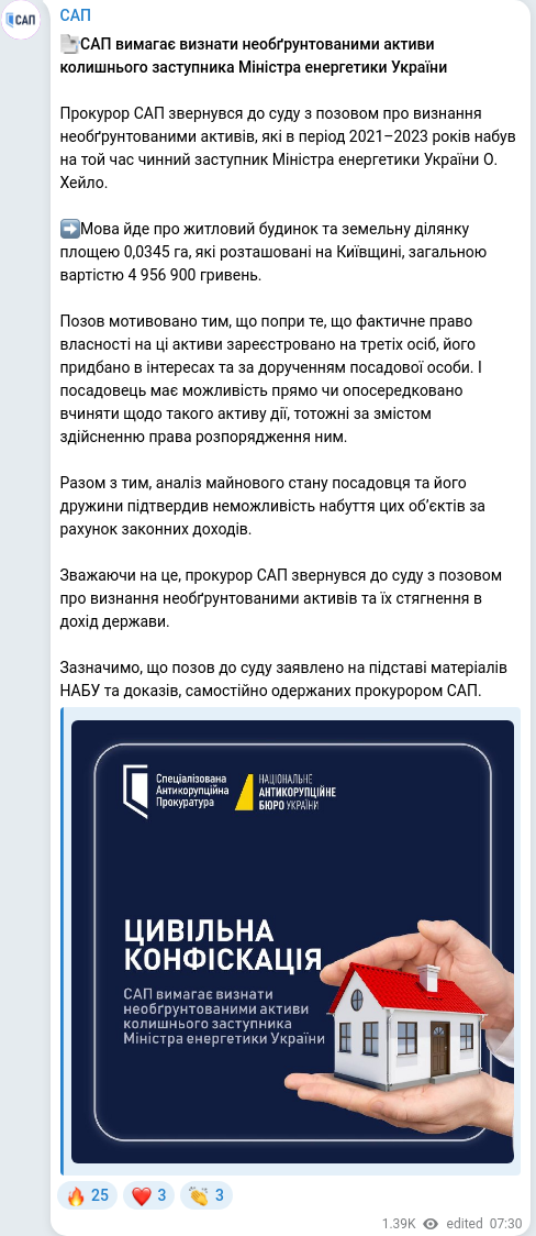 Telegram publication screenshot