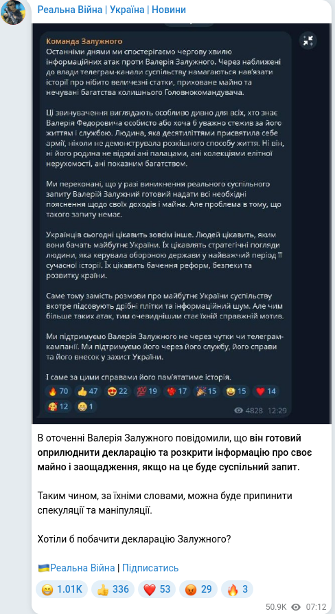 Скріншот Telegram-публікації